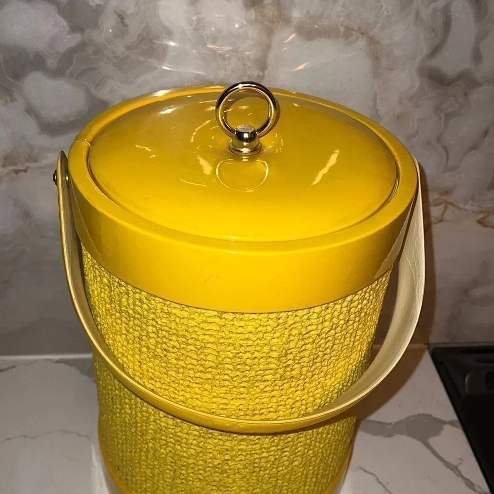 Vintage 1960’s MCM Yellow Tall Patent Yellow Mod Insulated Ice Bucket with Lid